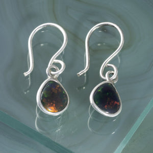 Silver Black Opal Birthstone Drop Earrings
