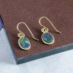 Rare Black Opal Gold Gemstone Earrings