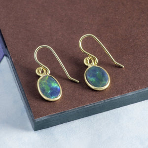 
            
                Load image into Gallery viewer, Rare Black Opal Gold Gemstone Earrings
            
        
