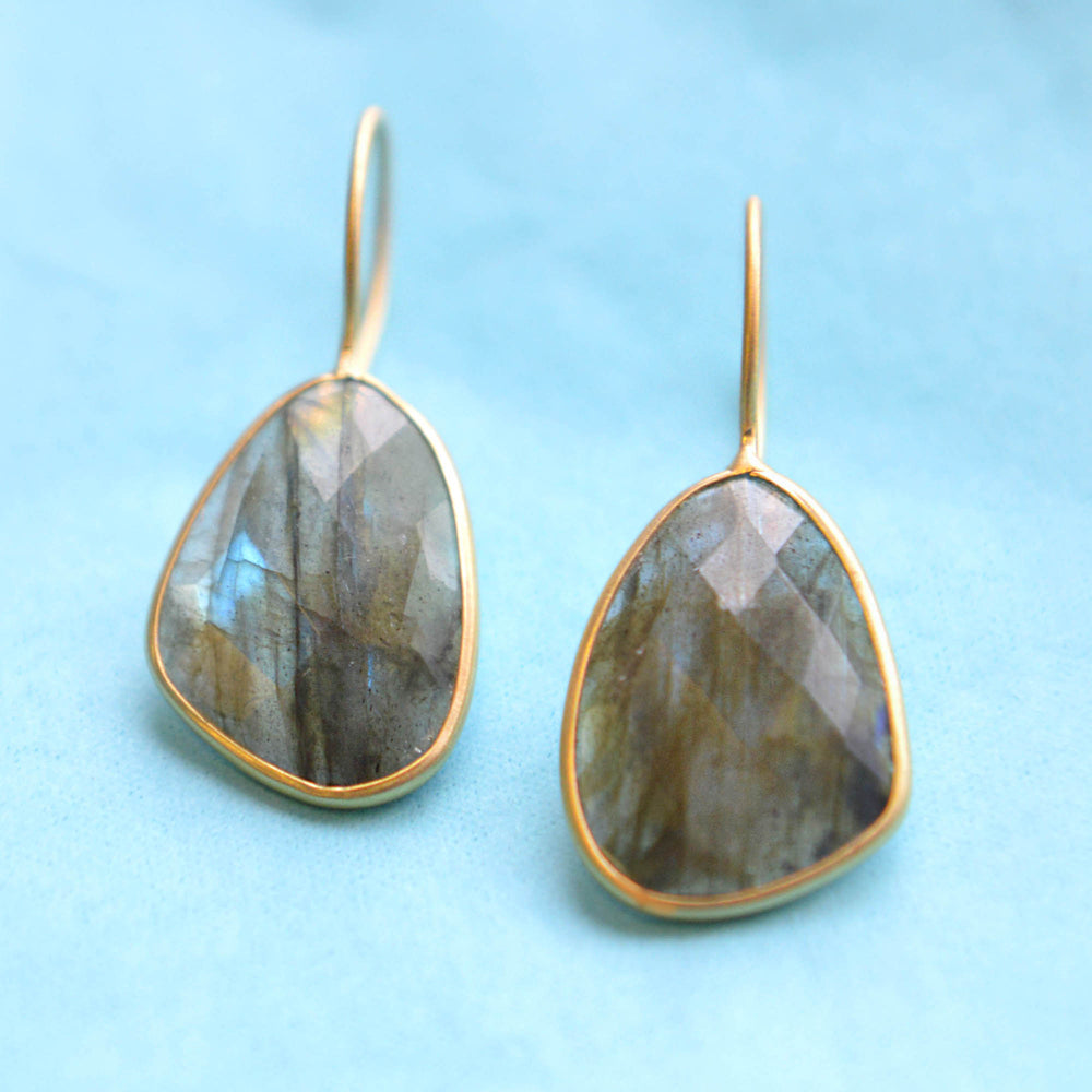 Labradorite Irregular Gold Drop Earrings