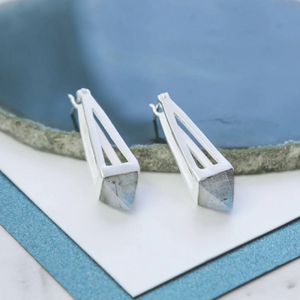 Labradorite Sterling Silver Vermeil Pyramid Semi Precious Gemstone Drop Earrings