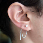 White Topaz Chain Threader Sterling Silver Earrings