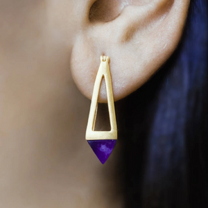 Amethyst Gold Vermeil Pyramid Semi Precious Gemstone Drop Earrings