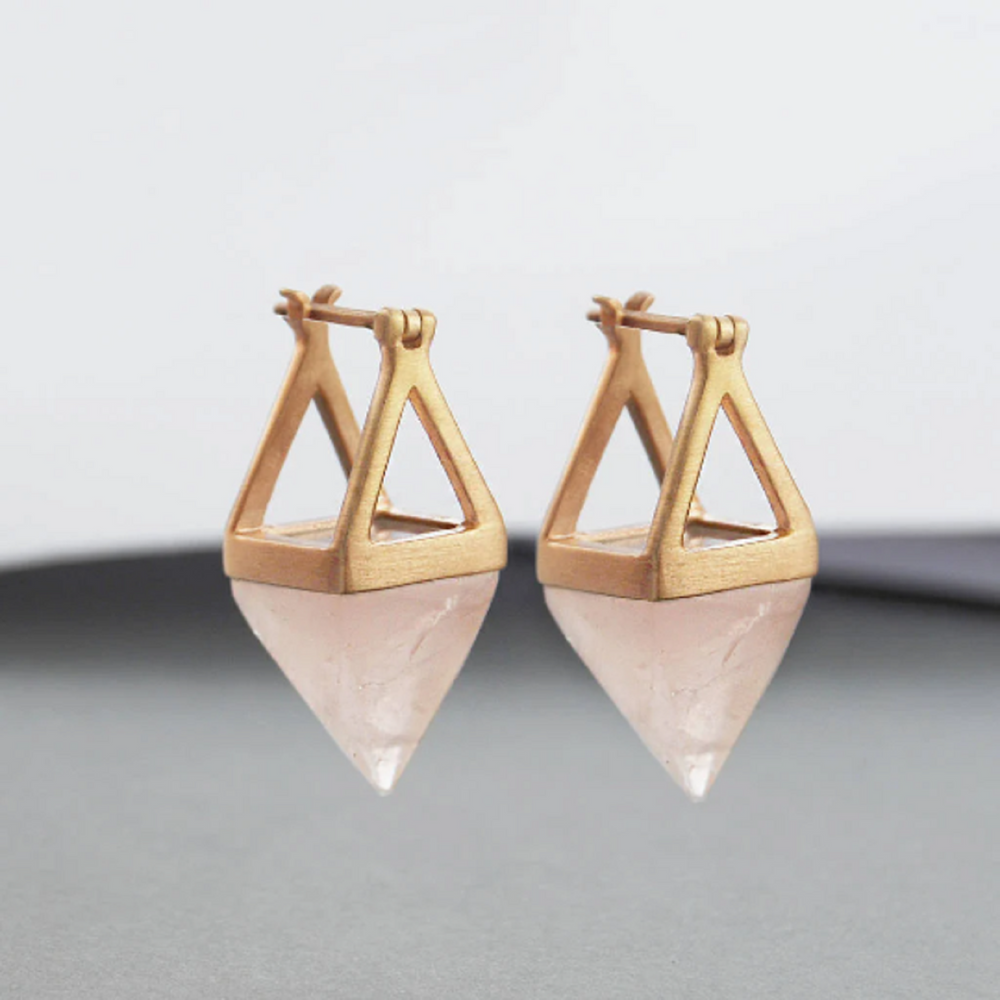 Aqua Chalcedony Small Gold Geometric Earrings
