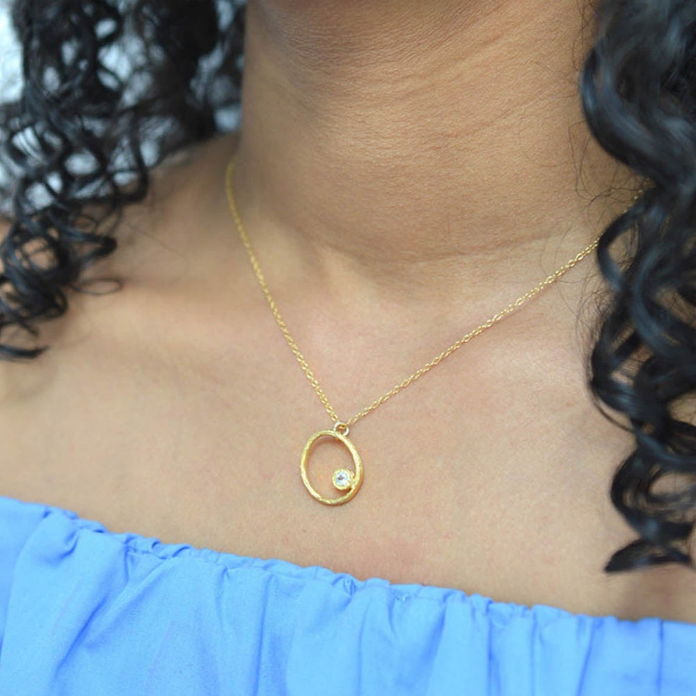 Yellow Gold / Rose Gold White Topaz Oval Necklace