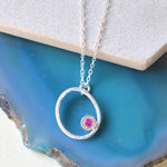 Silver Red Ruby Precious Birthstone Oval Necklace