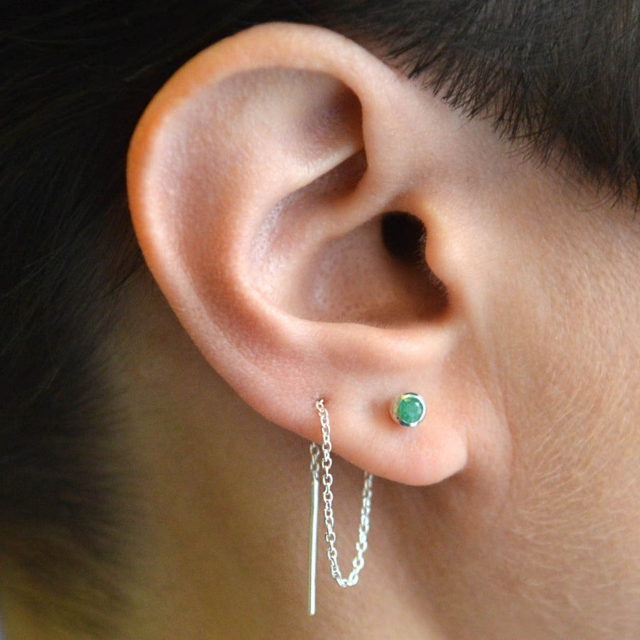 
            
                Load image into Gallery viewer, Emerald May Birthstone Sterling Silver Threader Earrings
            
        
