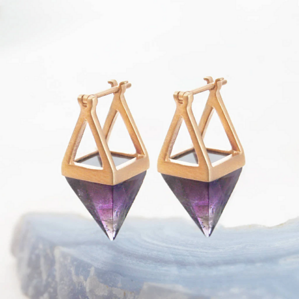 
            
                Load image into Gallery viewer, Aqua Chalcedony Small Gold Geometric Earrings
            
        