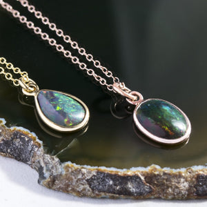 
            
                Load image into Gallery viewer, Gold/Rose Gold Black Opal Birthstone Necklace Pendant
            
        