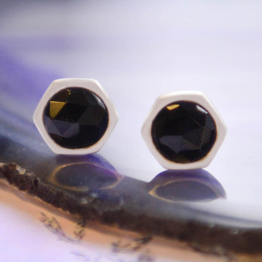 Sterling Silver Black Spinel Faceted Gemstone Earrings