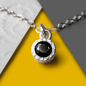 Sterling Silver Black Spinel Textured Round Necklace