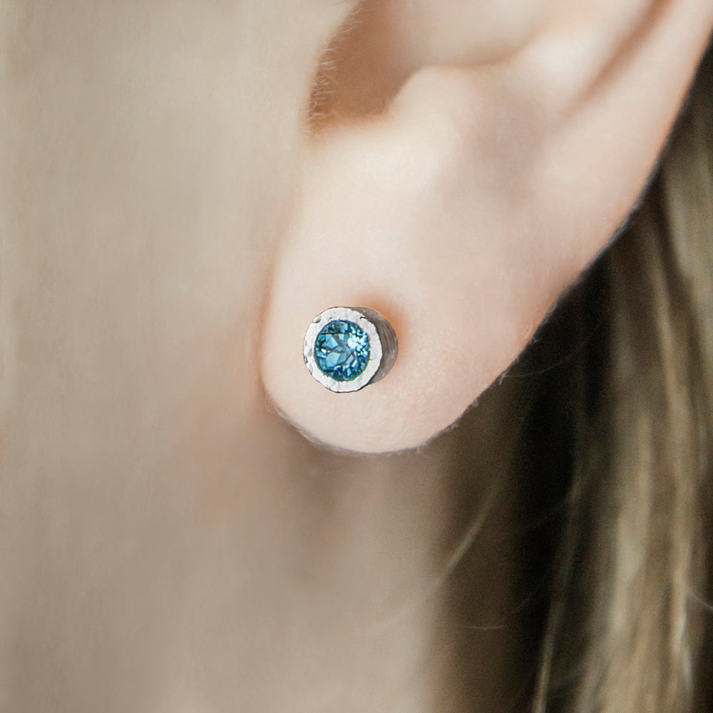 Blue Topaz Dot Silver Stud Earrings