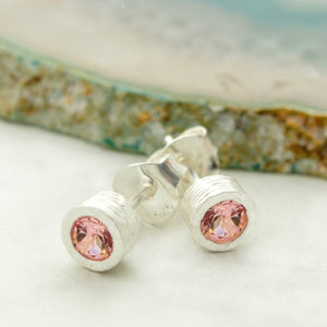 Pink Tourmaline Sterling Silver October Birthstone Stud Earrings