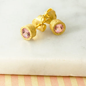 Pink Tourmaline Gold October Birthstone Stud Earrings