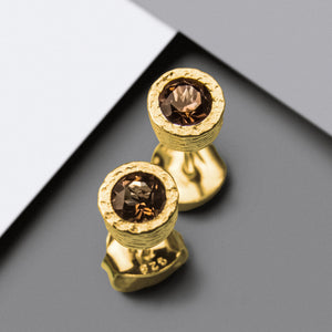 
            
                Load image into Gallery viewer, Rose Gold And Smokey Quartz Circle Stud Earrings
            
        