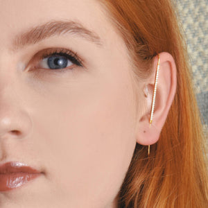 Rose Gold White Topaz Pin Ear Cuff Earrings