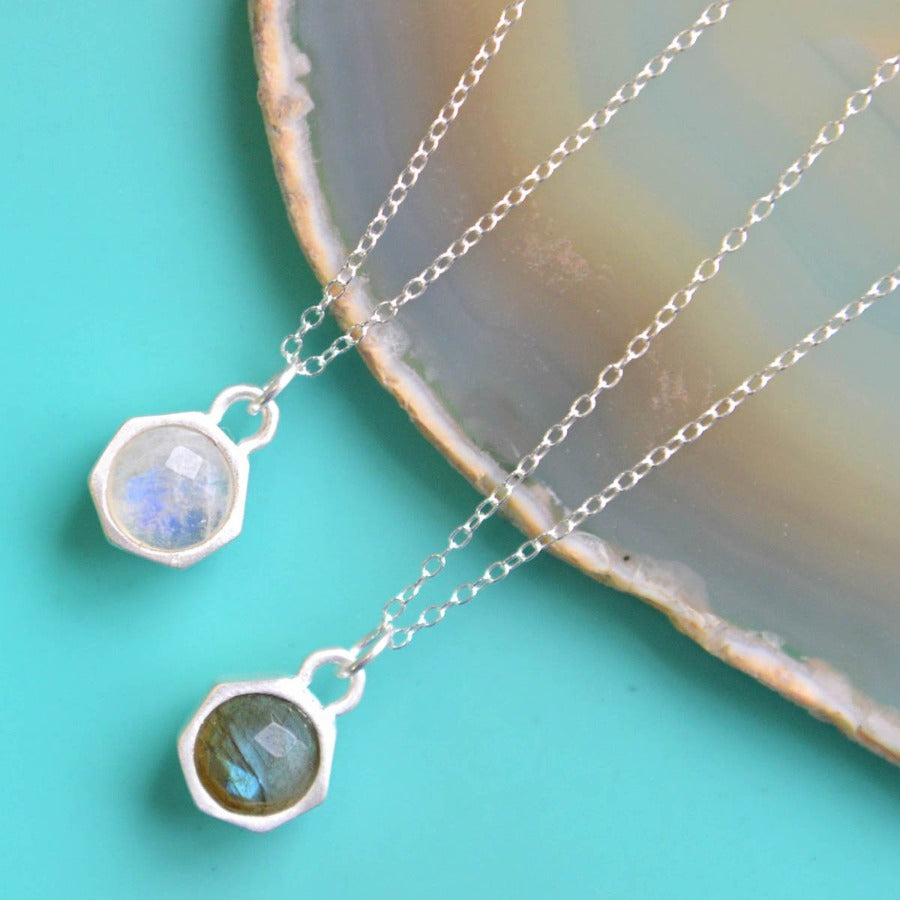 Moonstone And Labradorite Charm Silver Necklace