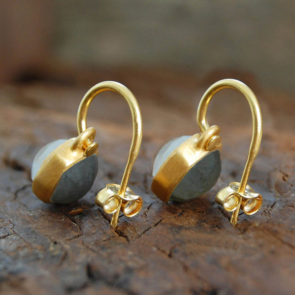 Double Sided Labradorite and Moonstone Gold  Earrings