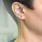 Emerald May Birthstone Gold Chain Threader Earrings
