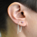 Ruby Silver Silver July Birthstone Threader Earrings