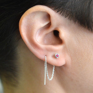 Ruby Silver Silver July Birthstone Threader Earrings