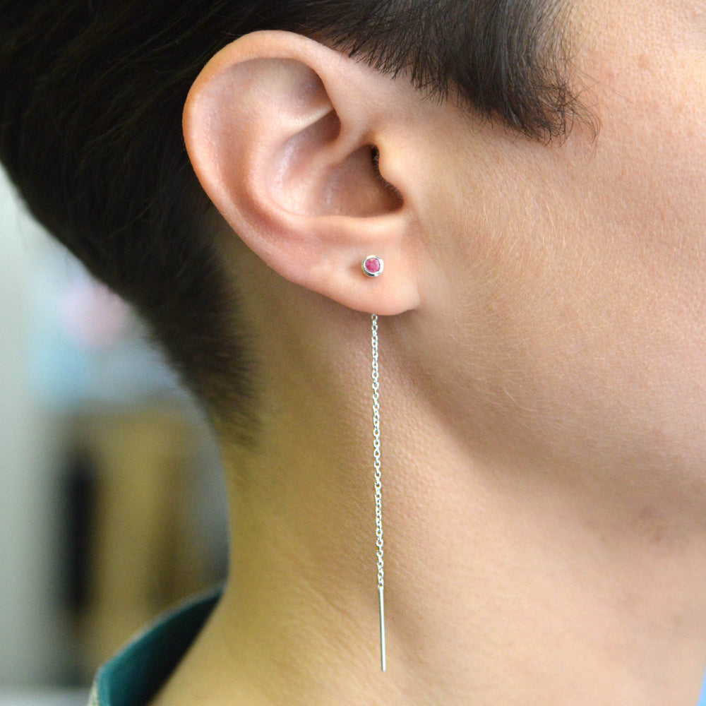 Silver Ruby Birthstone Threader  Earrings