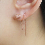 Rose Gold Birthstone Topaz Threader Earrings