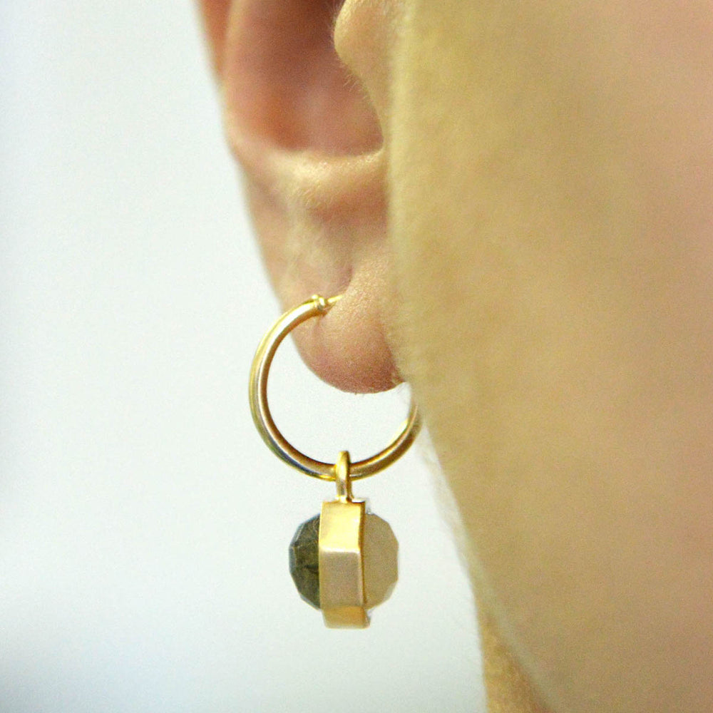 Moonstone And Labradorite Reversible Gold Charm Huggie Earrings