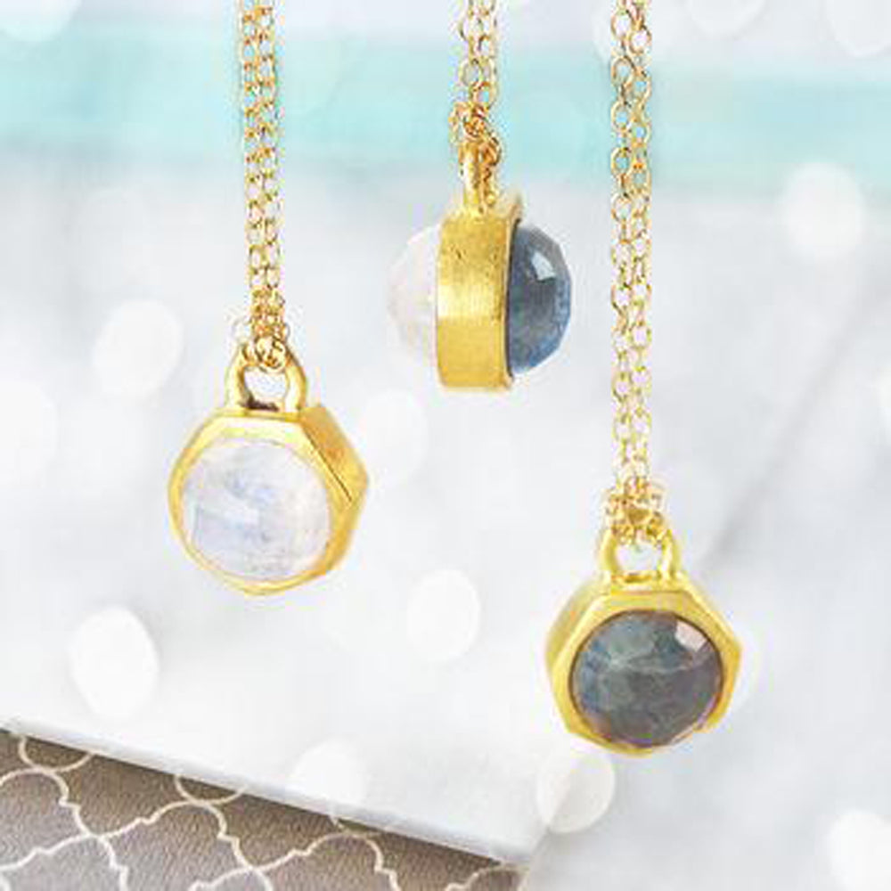 Moonstone And Labradorite Gold Charm Necklace