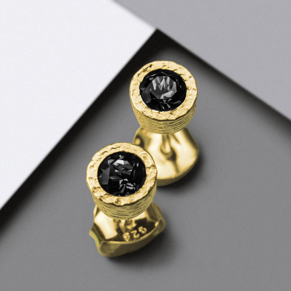 
            
                Load image into Gallery viewer, Textured Sterling Silver Black Spinel Round Studs
            
        
