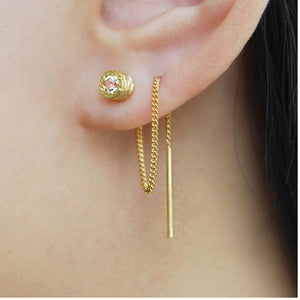 White Topaz Chain Threader November Birthstone Gold  Earrings