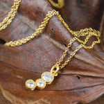 White Topaz Three Stone Gold November Birthstone Pendant Necklace