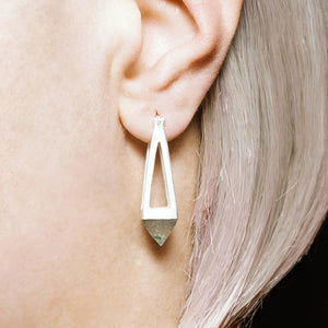 Silver Labradorite Geometric Drop Earrings