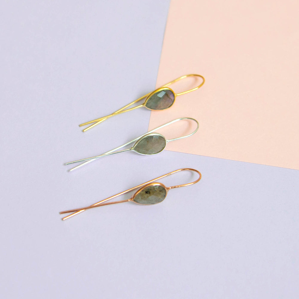 Sterling Silver Rose Yellow Gold Moonstone Fish Hook Earrings