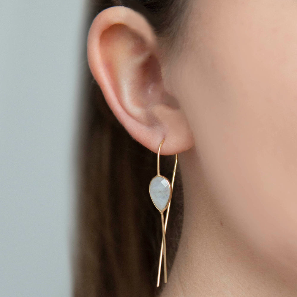Sterling Silver Rose Yellow Gold Moonstone Fish Hook Earrings