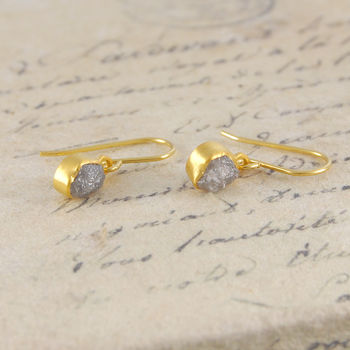 
            
                Load image into Gallery viewer, 18K Plated April Birthstone Diamond Gold Drop Earrings
            
        