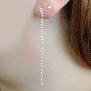 
            
                Load image into Gallery viewer, Sterling Silver White Topaz November Birthstone Chain Drop Earrings
            
        