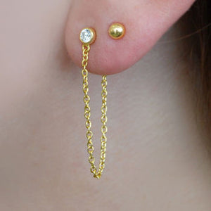 
            
                Load image into Gallery viewer, 18k Gold Vermeil White Topaz November Birthstone Chain Drop Earrings
            
        