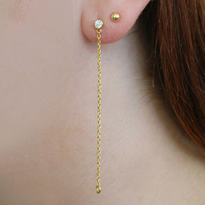 
            
                Load image into Gallery viewer, 18k Gold Vermeil White Topaz November Birthstone Chain Drop Earrings
            
        