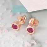 Pink Ruby Rose Gold July Birthstone Stud Earrings