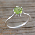Peridot Solitaire Engagement Sterling Silver Ring