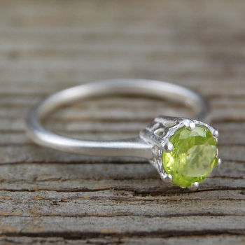 Peridot Solitaire Engagement Sterling Silver Ring