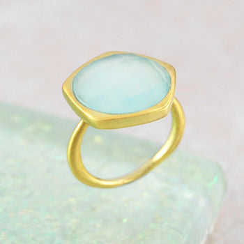 Aqua Chalcedony Gold Semi Precious Ring