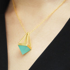 Aqua Chalcedony Pyramid Gold Vermeil Pendant Necklace