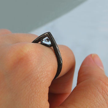 Black Oxidised Silver Geometric Faceted Topaz Ring