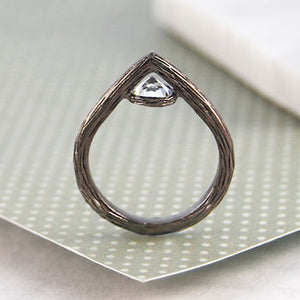 Black Oxidised Silver Geometric Faceted Topaz Ring