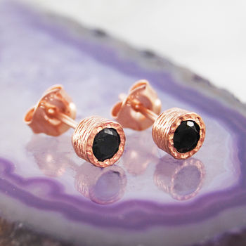 Black Spinel Gemstone Rose Gold Earrings