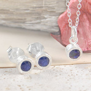 Blue Sapphire Precious Birthstone Silver Jewellery Set