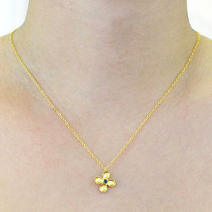 Blue Sapphire Birthstone Flower Gold Silver Necklace