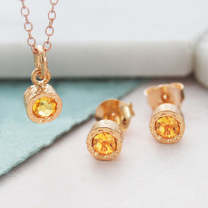 Citrine Rose Gold November Birthstone Earrings and Necklace Set
